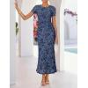 image:imageZESICA Womens Summer Floral Bodycon Long Dress Ruched Mesh Beach Vacation Formal Cocktail Party Wedding Guest Maxi DressesDustyblue