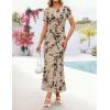 image:imageZESICA Womens Summer Floral Bodycon Long Dress Ruched Mesh Beach Vacation Formal Cocktail Party Wedding Guest Maxi DressesLight Khaki