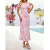 image:imageZESICA Womens Summer Floral Bodycon Long Dress Ruched Mesh Beach Vacation Formal Cocktail Party Wedding Guest Maxi DressesLight Pink
