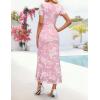 image:imageZESICA Womens Summer Floral Bodycon Long Dress Ruched Mesh Beach Vacation Formal Cocktail Party Wedding Guest Maxi DressesLight Pink