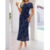 image:imageZESICA Womens Summer Floral Bodycon Long Dress Ruched Mesh Beach Vacation Formal Cocktail Party Wedding Guest Maxi DressesNavy