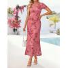 image:imageZESICA Womens Summer Floral Bodycon Long Dress Ruched Mesh Beach Vacation Formal Cocktail Party Wedding Guest Maxi DressesPink