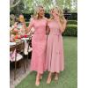 image:imageZESICA Womens Summer Floral Bodycon Long Dress Ruched Mesh Beach Vacation Formal Cocktail Party Wedding Guest Maxi DressesShrimp Pink