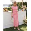 image:imageZESICA Womens Summer Floral Bodycon Long Dress Ruched Mesh Beach Vacation Formal Cocktail Party Wedding Guest Maxi DressesShrimp Pink