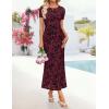 image:imageZESICA Womens Summer Floral Bodycon Long Dress Ruched Mesh Beach Vacation Formal Cocktail Party Wedding Guest Maxi DressesWine