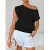 image:imageZESICA Womens Summer Off Shoulder Short Sleeve Sweater Vest 2026 Floral Knit Loose Going Out Tops Trendy Cute ClothesBlack