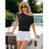 image:imageZESICA Womens Summer Off Shoulder Short Sleeve Sweater Vest 2026 Floral Knit Loose Going Out Tops Trendy Cute ClothesBlack