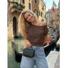 image:imageZESICA Womens Summer Off Shoulder Short Sleeve Sweater Vest 2026 Floral Knit Loose Going Out Tops Trendy Cute ClothesCoffee