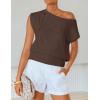 image:imageZESICA Womens Summer Off Shoulder Short Sleeve Sweater Vest 2026 Floral Knit Loose Going Out Tops Trendy Cute ClothesCoffee