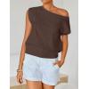 image:imageZESICA Womens Summer Off Shoulder Short Sleeve Sweater Vest 2026 Floral Knit Loose Going Out Tops Trendy Cute ClothesCoffee