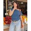 image:imageZESICA Womens Summer Off Shoulder Short Sleeve Sweater Vest 2026 Floral Knit Loose Going Out Tops Trendy Cute ClothesDustyblue