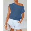 image:imageZESICA Womens Summer Off Shoulder Short Sleeve Sweater Vest 2026 Floral Knit Loose Going Out Tops Trendy Cute ClothesDustyblue