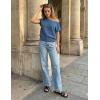 image:imageZESICA Womens Summer Off Shoulder Short Sleeve Sweater Vest 2026 Floral Knit Loose Going Out Tops Trendy Cute ClothesDustyblue