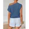 image:imageZESICA Womens Summer Off Shoulder Short Sleeve Sweater Vest 2026 Floral Knit Loose Going Out Tops Trendy Cute ClothesDustyblue