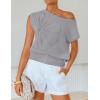 image:imageZESICA Womens Summer Off Shoulder Short Sleeve Sweater Vest 2026 Floral Knit Loose Going Out Tops Trendy Cute ClothesGrey