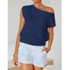 image:imageZESICA Womens Summer Off Shoulder Short Sleeve Sweater Vest 2026 Floral Knit Loose Going Out Tops Trendy Cute ClothesNavy