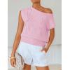 image:imageZESICA Womens Summer Off Shoulder Short Sleeve Sweater Vest 2026 Floral Knit Loose Going Out Tops Trendy Cute ClothesPink