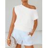 image:imageZESICA Womens Summer Off Shoulder Short Sleeve Sweater Vest 2026 Floral Knit Loose Going Out Tops Trendy Cute ClothesWhite