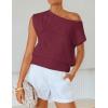 image:imageZESICA Womens Summer Off Shoulder Short Sleeve Sweater Vest 2026 Floral Knit Loose Going Out Tops Trendy Cute ClothesWine