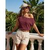 image:imageZESICA Womens Summer Off Shoulder Short Sleeve Sweater Vest 2026 Floral Knit Loose Going Out Tops Trendy Cute ClothesWine
