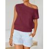 image:imageZESICA Womens Summer Off Shoulder Short Sleeve Sweater Vest 2026 Floral Knit Loose Going Out Tops Trendy Cute ClothesWine