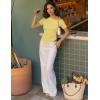 image:imageZESICA Womens Summer Off The Shoulder Going Out Tops 2026 Short Sleeve Asymmetrical Ruched Fitted Shirts Trendy Y2K TopBudsyellow