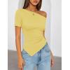image:imageZESICA Womens Summer Off The Shoulder Going Out Tops 2026 Short Sleeve Asymmetrical Ruched Fitted Shirts Trendy Y2K TopBudsyellow