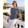 image:imageZESICA Womens Summer Off The Shoulder Going Out Tops 2026 Short Sleeve Asymmetrical Ruched Fitted Shirts Trendy Y2K TopDustyblue