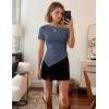 image:imageZESICA Womens Summer Off The Shoulder Going Out Tops 2026 Short Sleeve Asymmetrical Ruched Fitted Shirts Trendy Y2K TopDustyblue