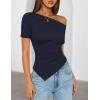image:imageZESICA Womens Summer Off The Shoulder Going Out Tops 2026 Short Sleeve Asymmetrical Ruched Fitted Shirts Trendy Y2K TopNavy