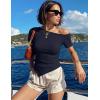 image:imageZESICA Womens Summer Off The Shoulder Going Out Tops 2026 Short Sleeve Asymmetrical Ruched Fitted Shirts Trendy Y2K TopNavy
