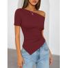 image:imageZESICA Womens Summer Off The Shoulder Going Out Tops 2026 Short Sleeve Asymmetrical Ruched Fitted Shirts Trendy Y2K TopWine