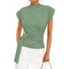 image:imageZESICA Womens 2026 Summer Cap Sleeve Blouse Mock Neck Business Casual Tops Spring Dressy Tunic Work ShirtsGreen