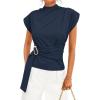 image:imageZESICA Womens 2026 Summer Cap Sleeve Blouse Mock Neck Business Casual Tops Spring Dressy Tunic Work ShirtsNavy