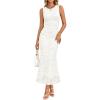 image:imageZESICA Womens Sleeveless Floral Bodycon Maxi Dress 2026 Summer Ruched Mesh Wedding Guest Cocktail Party DressesIvory