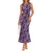 image:imageZESICA Womens Sleeveless Floral Bodycon Maxi Dress 2026 Summer Ruched Mesh Wedding Guest Cocktail Party DressesPurple