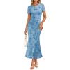image:imageZESICA Womens Summer Floral Bodycon Long Dress Ruched Mesh Beach Vacation Formal Cocktail Party Wedding Guest Maxi DressesBlue