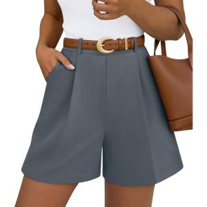image:imageZESICA Shorts for Women Dressy 2026 Summer Pleated Wide Leg Elastic High Waisted Business Casual Shorts with PocketsGrey