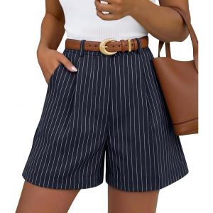 image:imageZESICA Shorts for Women Dressy 2026 Summer Pleated Wide Leg Elastic High Waisted Business Casual Shorts with PocketsNavystripe