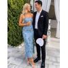 image:imageZESICA Womens Summer Floral Bodycon Maxi Dress 2026 Strapless Tube Split Wedding Guest Cocktail Party Mesh Long DressesBlue
