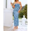 image:imageZESICA Womens Summer Floral Bodycon Maxi Dress 2026 Strapless Tube Split Wedding Guest Cocktail Party Mesh Long DressesBlue