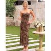 image:imageZESICA Womens Summer Floral Bodycon Maxi Dress 2026 Strapless Tube Split Wedding Guest Cocktail Party Mesh Long DressesBrown