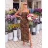 image:imageZESICA Womens Summer Floral Bodycon Maxi Dress 2026 Strapless Tube Split Wedding Guest Cocktail Party Mesh Long DressesBrown