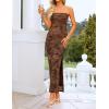 image:imageZESICA Womens Summer Floral Bodycon Maxi Dress 2026 Strapless Tube Split Wedding Guest Cocktail Party Mesh Long DressesBrown