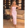 image:imageZESICA Womens Summer Floral Bodycon Maxi Dress 2026 Strapless Tube Split Wedding Guest Cocktail Party Mesh Long DressesLightpink