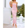 image:imageZESICA Womens Summer Floral Bodycon Maxi Dress 2026 Strapless Tube Split Wedding Guest Cocktail Party Mesh Long DressesLightpink