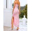 image:imageZESICA Womens Summer Floral Bodycon Maxi Dress 2026 Strapless Tube Split Wedding Guest Cocktail Party Mesh Long DressesLightpink