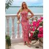 image:imageZESICA Womens Summer Floral Bodycon Maxi Dress 2026 Strapless Tube Split Wedding Guest Cocktail Party Mesh Long DressesPink