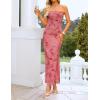 image:imageZESICA Womens Summer Floral Bodycon Maxi Dress 2026 Strapless Tube Split Wedding Guest Cocktail Party Mesh Long DressesPink