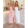 image:imageZESICA Womens Summer Floral Bodycon Maxi Dress 2026 Strapless Tube Split Wedding Guest Cocktail Party Mesh Long DressesWhite